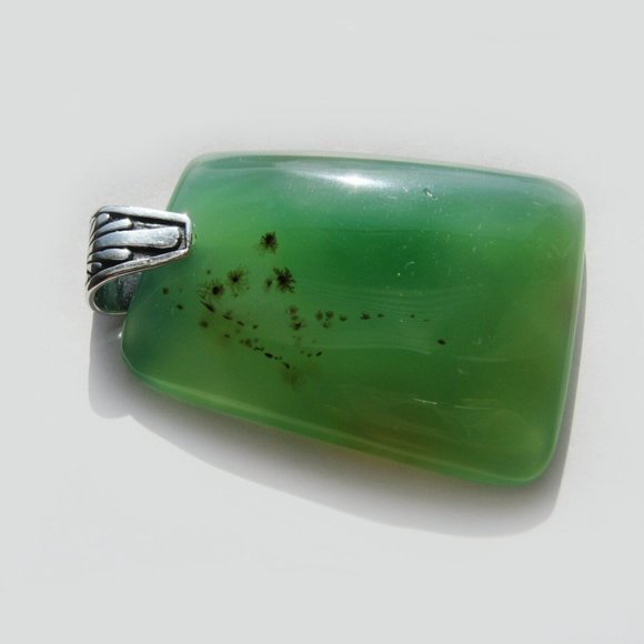 HUGE Green Agate Sterling Silver Pendant - Picture 1 of 10